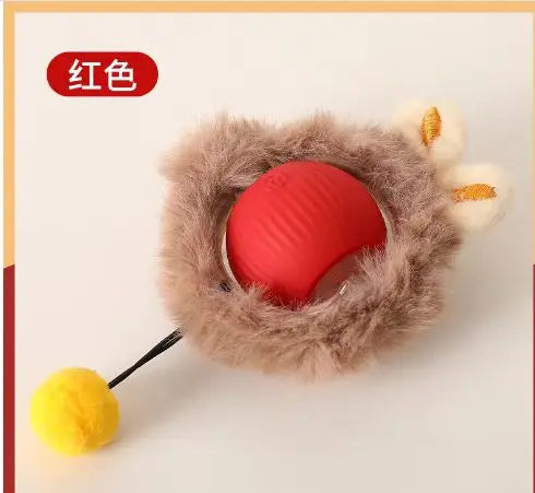Cat Interactive Auto-Rolling Ball Toy with LED Light & Sound Interactive Cat Toy PLUSH Red no String