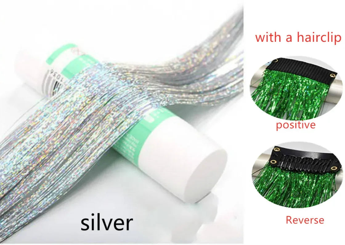 Sparkle Hair Tinsel Extensions 100cm – Colorful Braiding Dazzles Hair Tinsel Extension PLUSH with clip NO.26