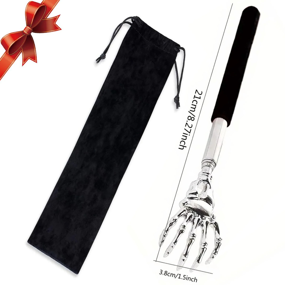 Telescoping Stainless Steel Back Scratcher – Human & Pets Back Scratcher PLUSH BLACK WITH BAG