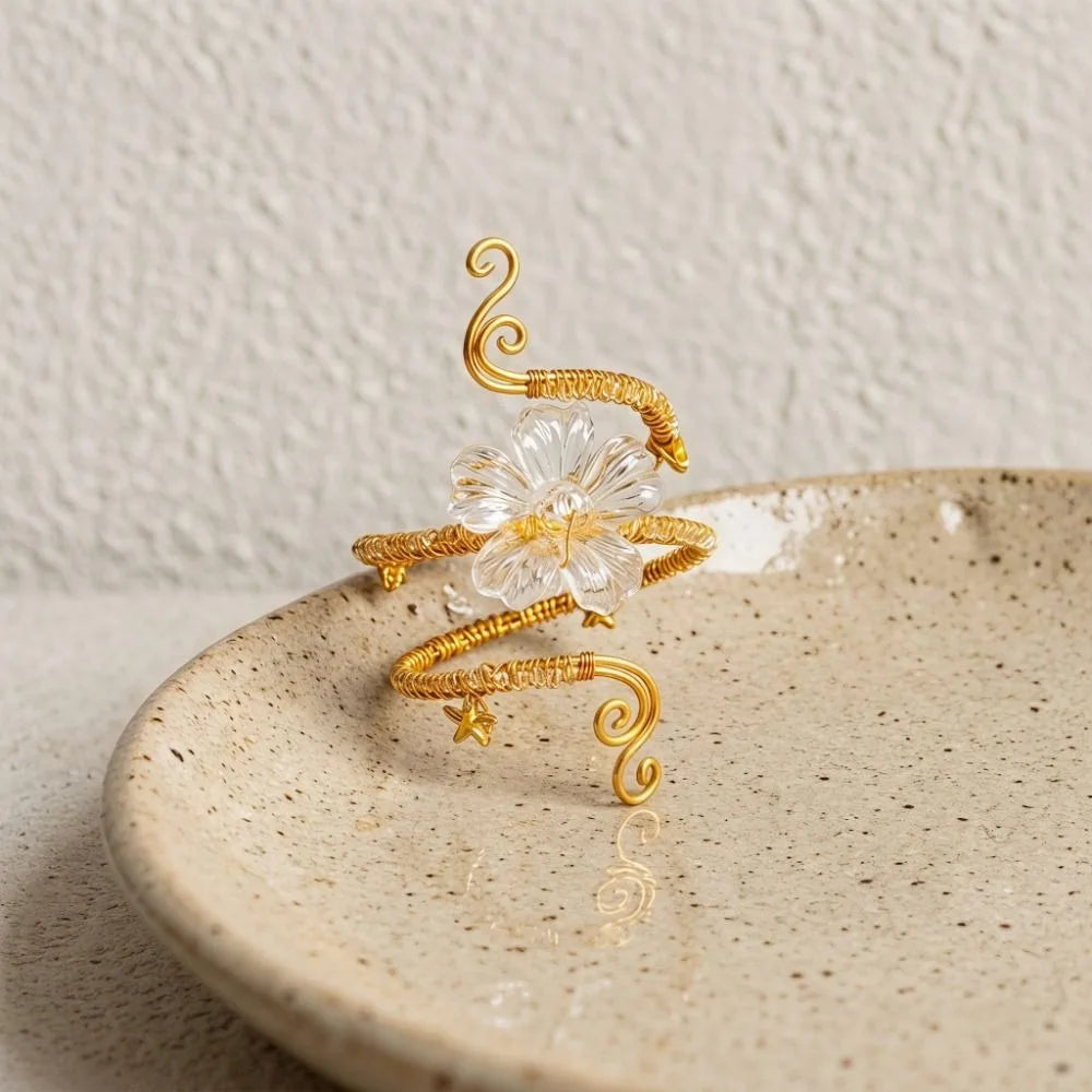 Hollow Iris Flower Arm Cuff Bangle – Adjustable Open Bracelet Arm Cuff Bangle PLUSH