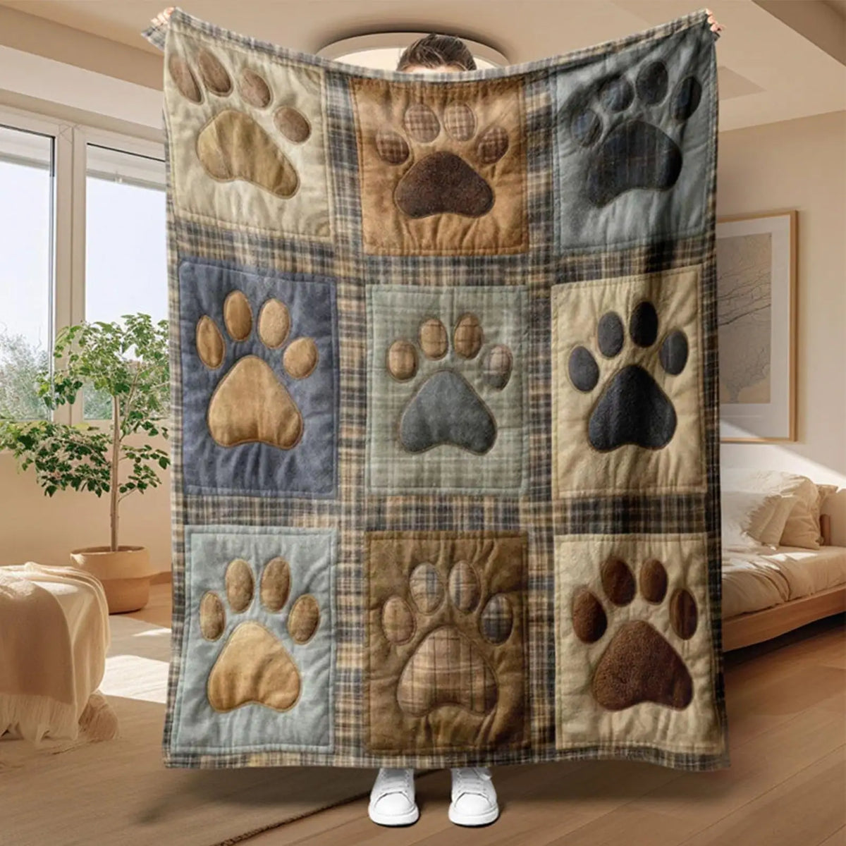 Flannel Paw Print Throw Blanket – Soft Multicolor Home Decor Flannel Throw Blanket PLUSH