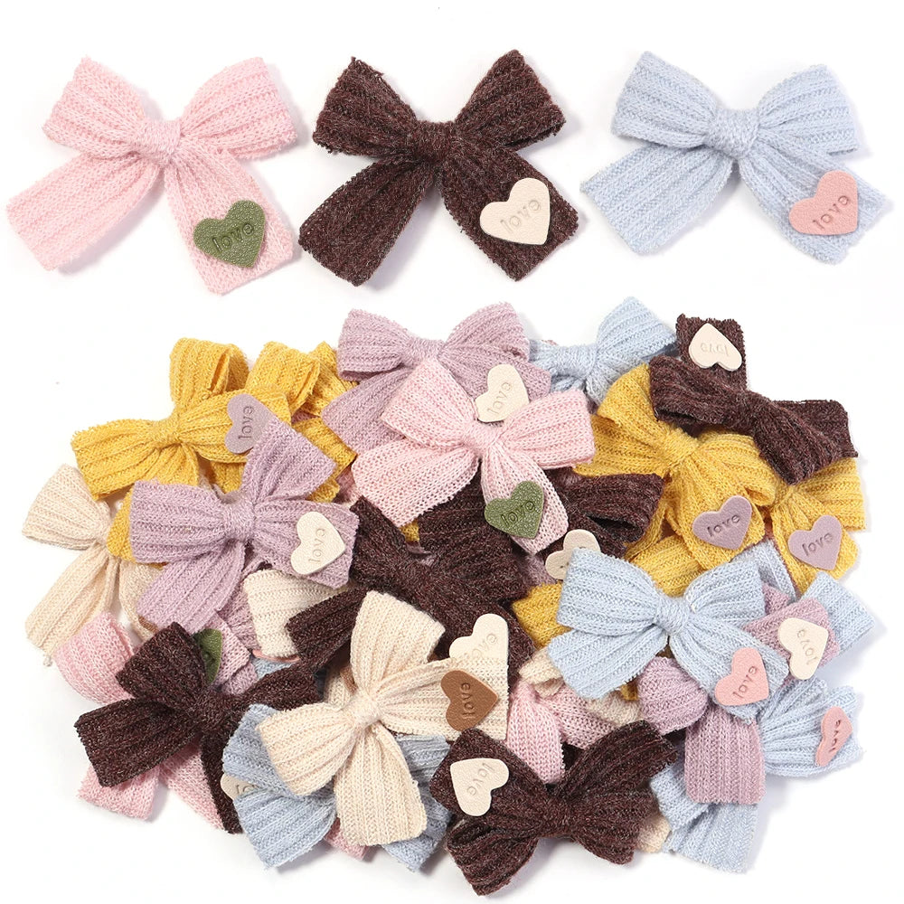 6pcs Knitted Bows Heart Tag – DIY Gift Craft Headwear Decor Craft Bow Set PLUSH