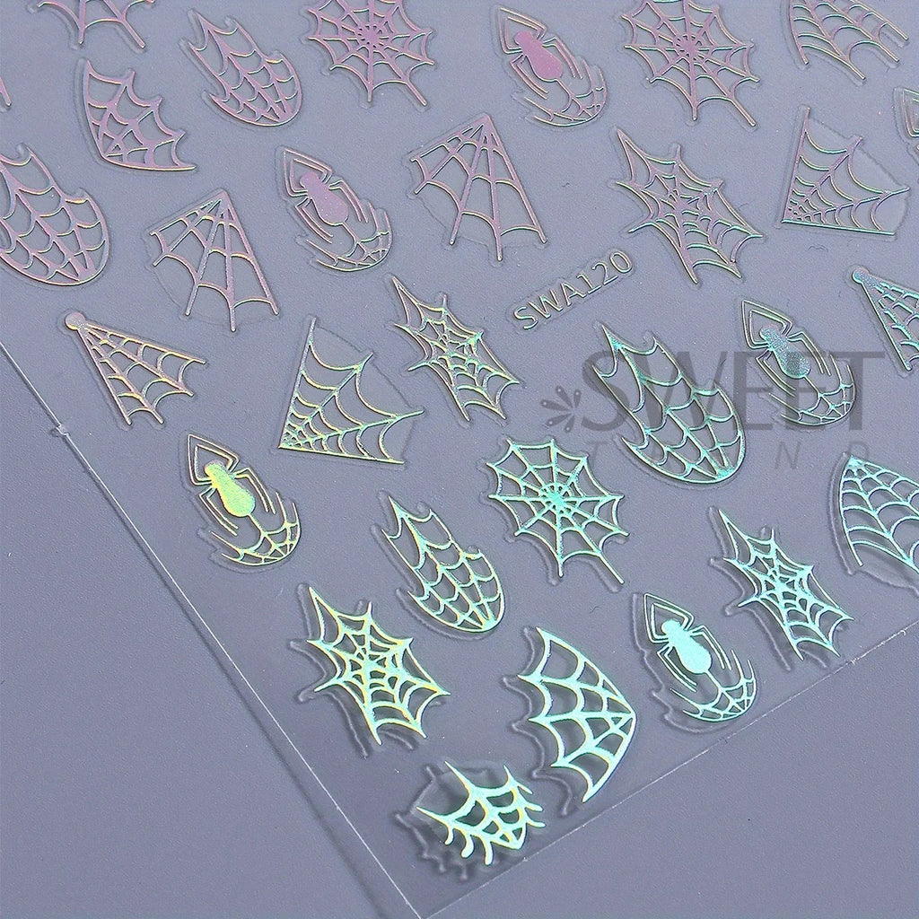 Y2K Spider Web Nail Art Stickers – Halloween Black Gold Silver Nail Art Stickers PLUSH
