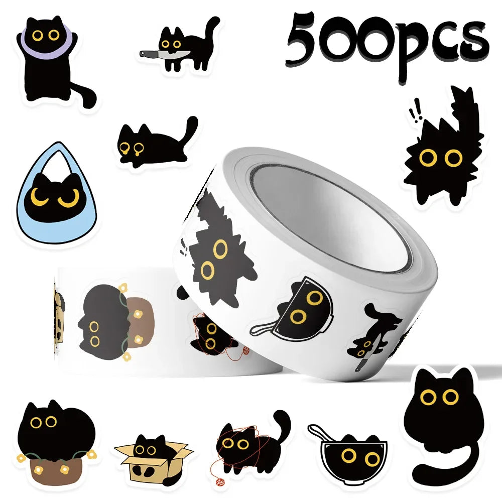 500pcs Cute Cat Stickers Roll – DIY, Journaling & Rewards Decorative Sticker Roll PLUSH 1 roll