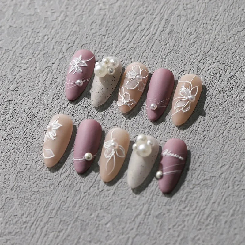 White Lace Floral Pearl Nail Stickers – Elegant Manicure Decals Nail Art Stickers PLUSH