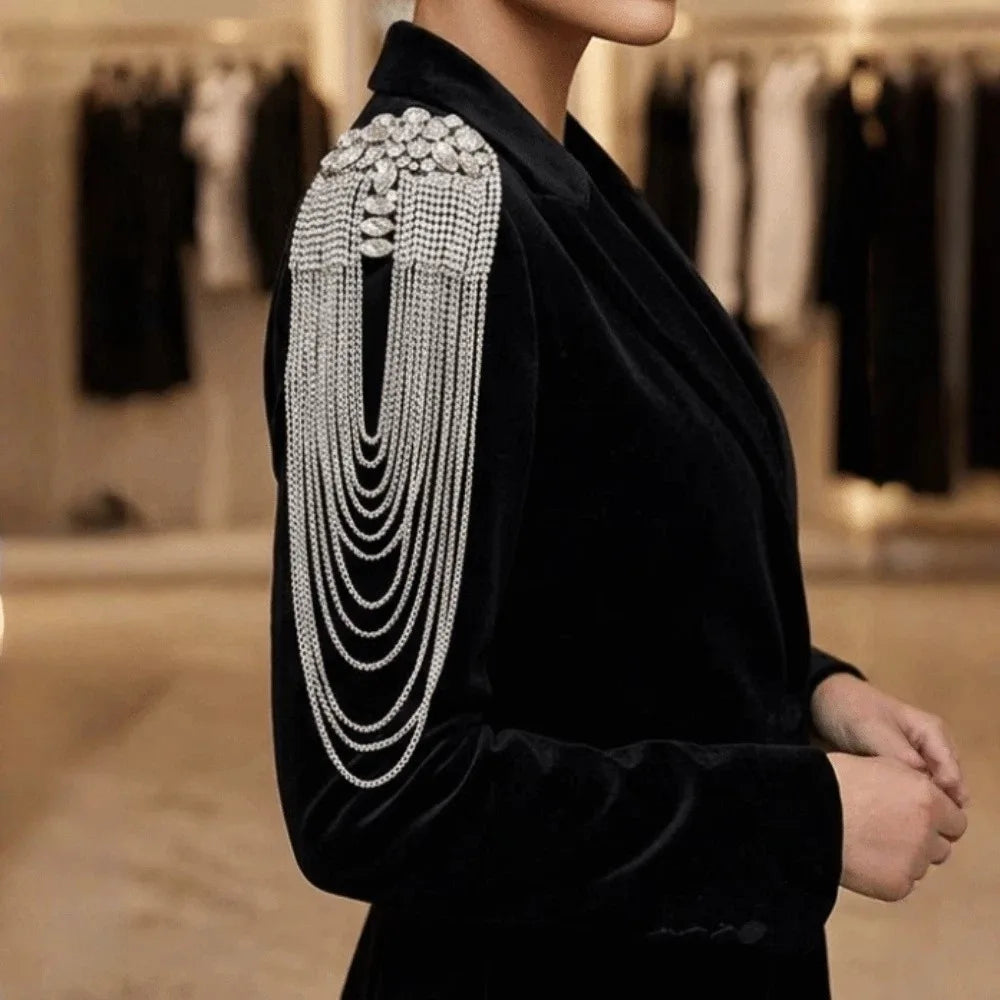 Rhinestone Tassel Epaulettes – Alloy Shoulder Board for Parade Decorative Epaulettes PLUSH