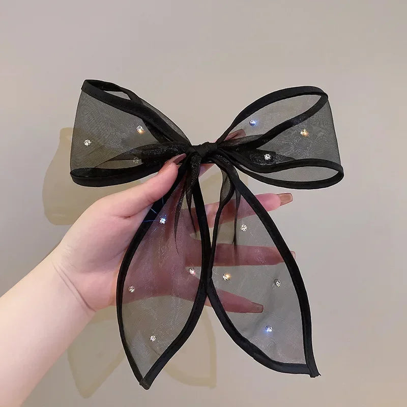 Elegant Bowknot Black Glitter Hair Clips – Korean Barrettes Hair Clip Barrette PLUSH