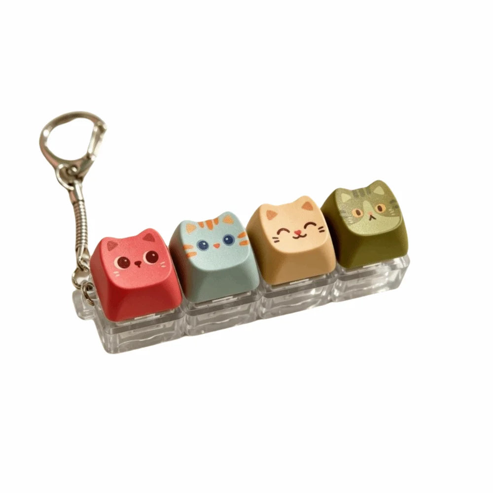 Cute Cat Keycap Keychain – Fidget Clicker Button Keychain Novelty Keychain PLUSH 4 key -Style I-