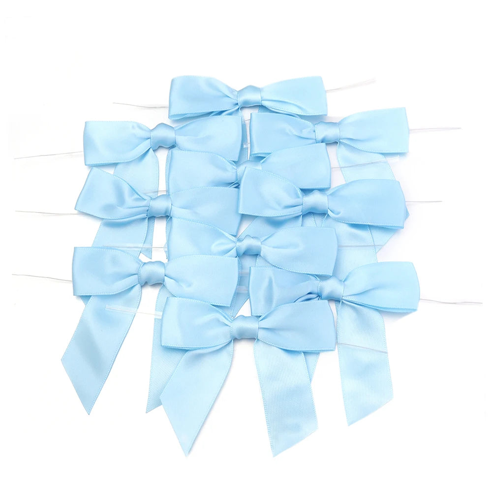 10pcs Satin Ribbon Twist Tie Bows 9x9cm – Gift & Candy Wrap Ribbon Twist Tie Bows PLUSH Light Blue 9X9cm