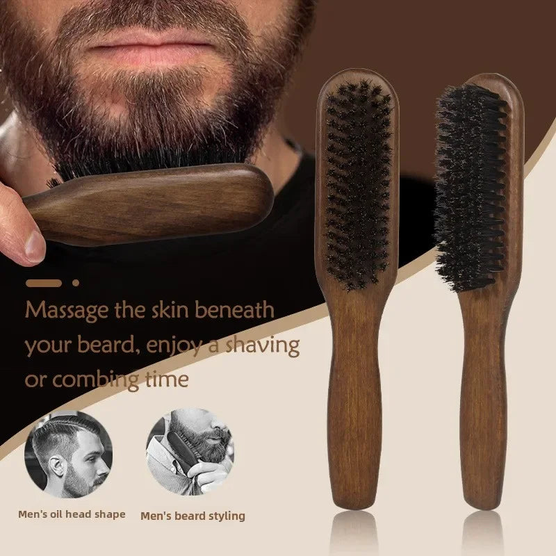 Boar Bristle Beard Brush – Wood Handle Men's Grooming Tool Beard Grooming Brush PLUSH