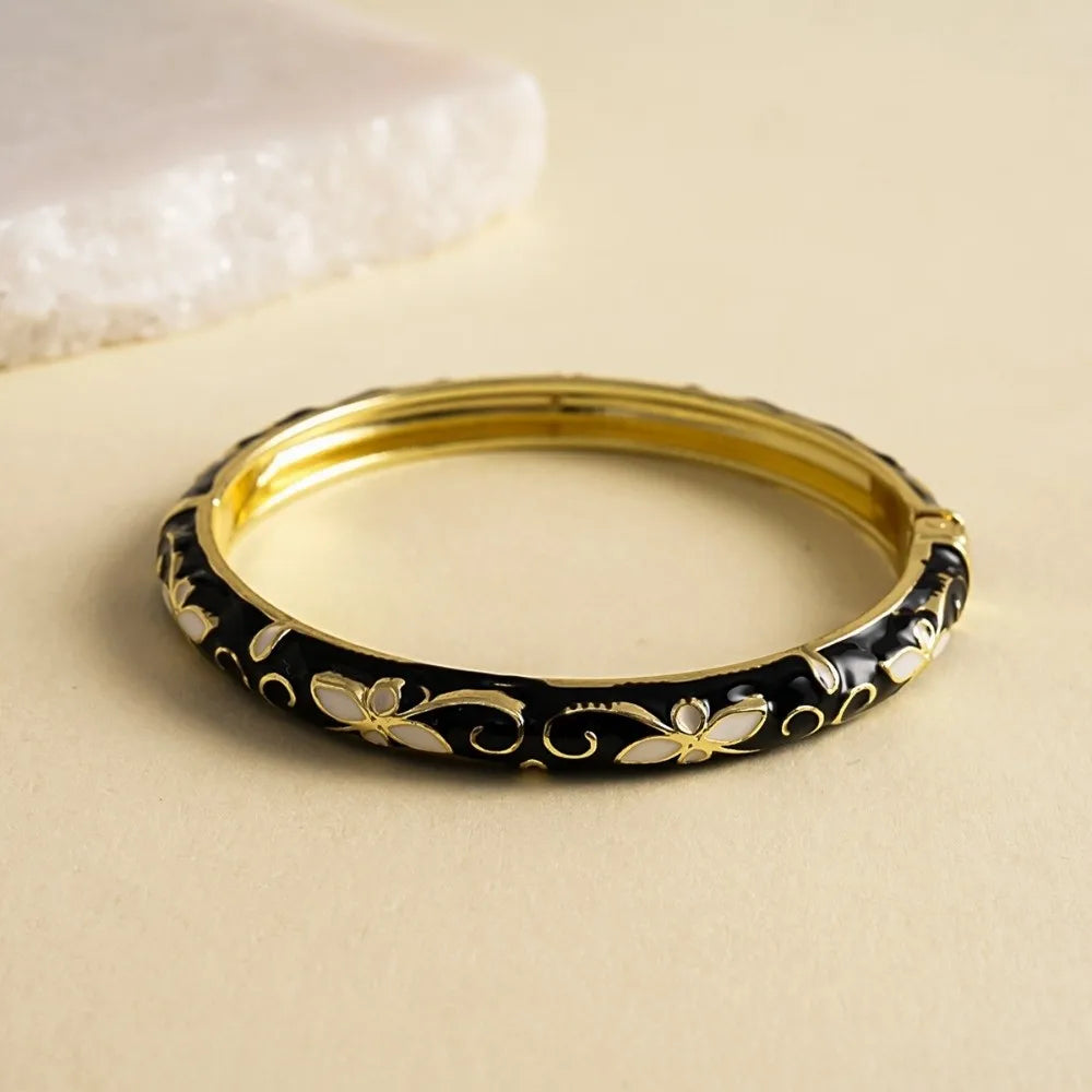 Vintage Cloisonné Enamel Flower Cuff Bangle | Rhinestone Women's Enamel Cuff Bangle PLUSH Style-B