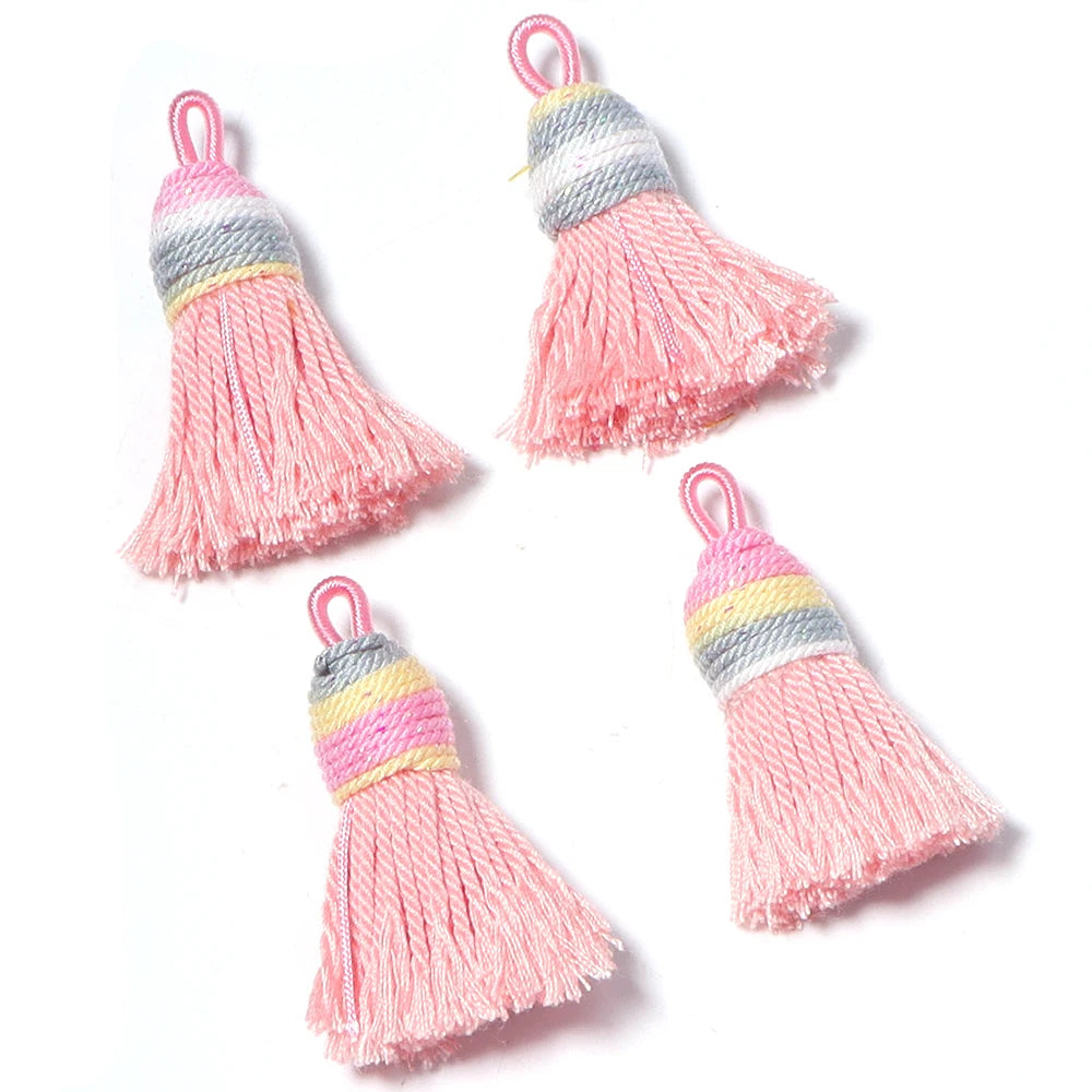 4pcs Gradient Glitter Mini Tassel Charms – DIY Jewelry Making Tassel Charms PLUSH Pink
