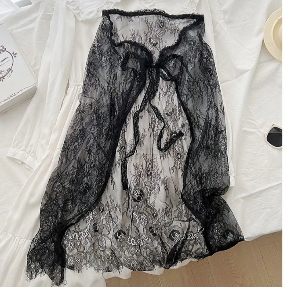 Y2K Lace Petticoat Half Slip Underskirt – 70cm Midi Length Lace Half Slip PLUSH Black One Size