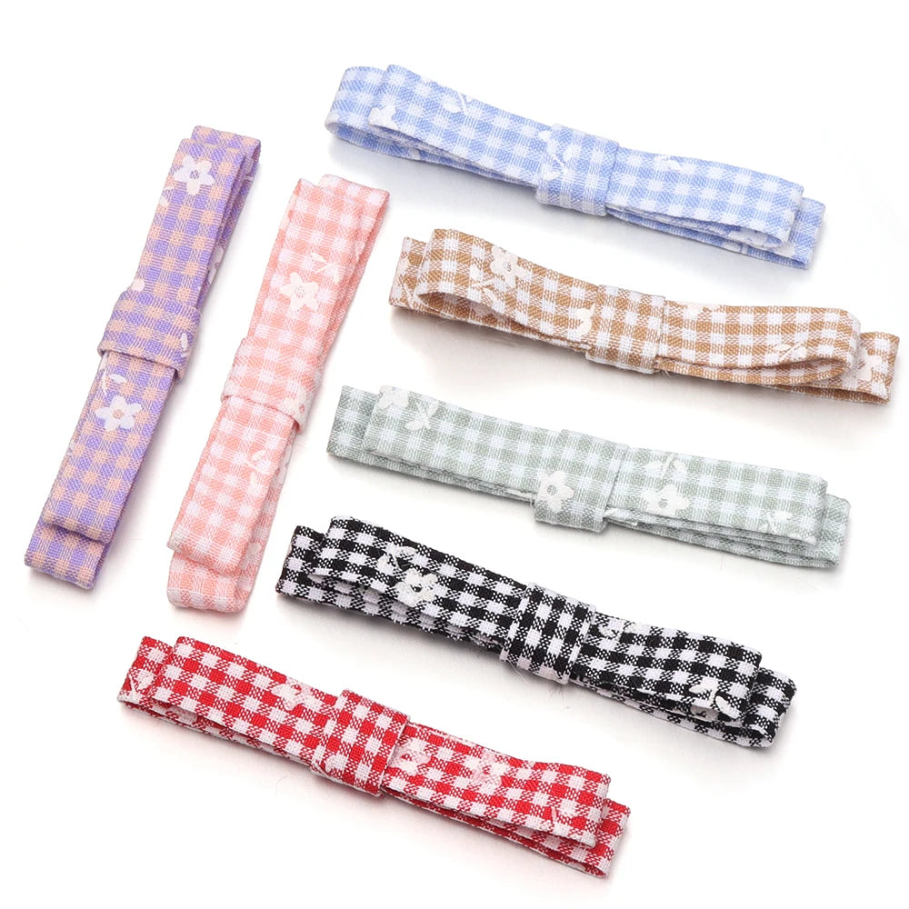 5pcs Plaid Floral Bowknots – DIY Hair Clips & Craft Decor Hair Bow Craft PLUSH mixed