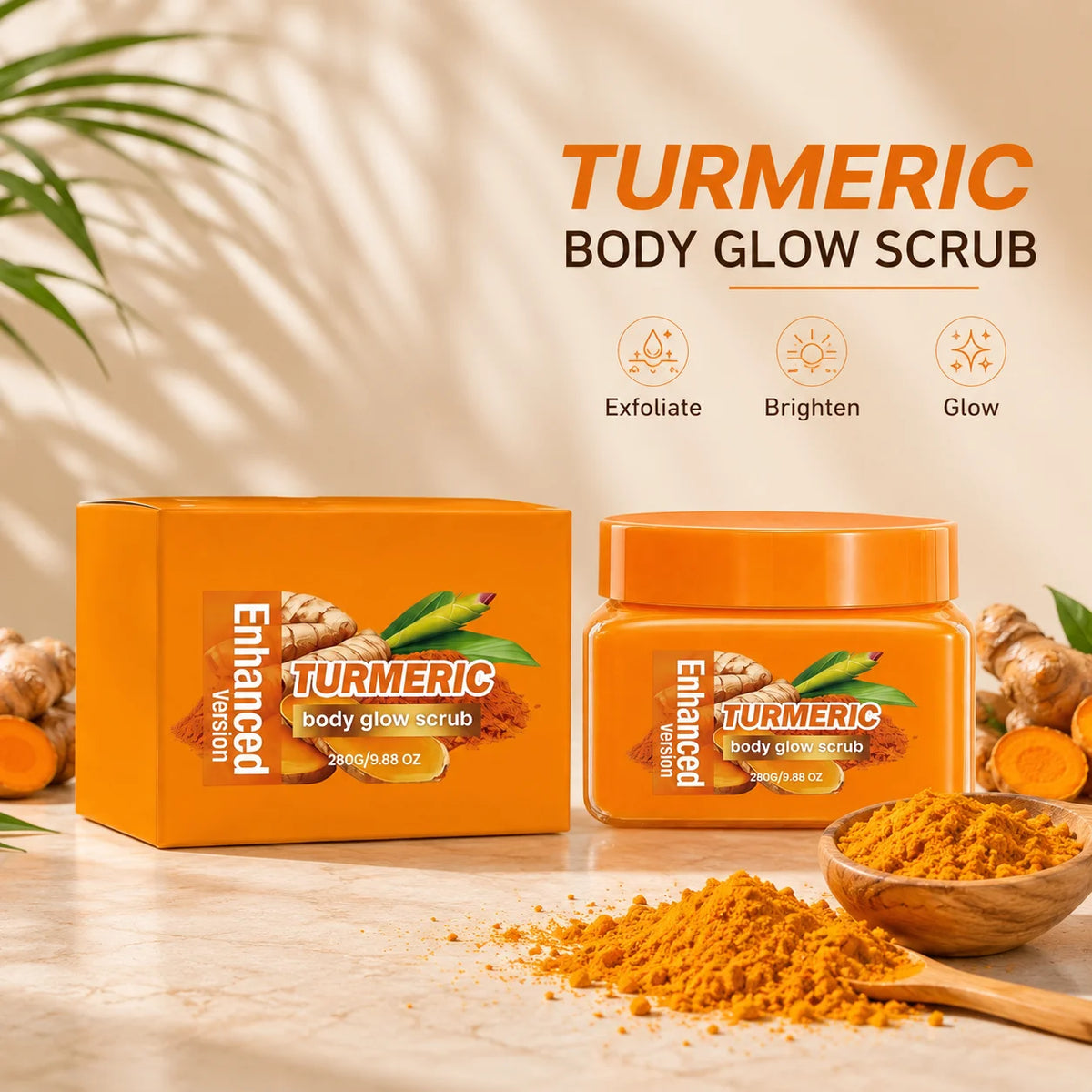 Organic Turmeric Exfoliating Body Scrub 280g – Brightening Body Scrub Cream PLUSH