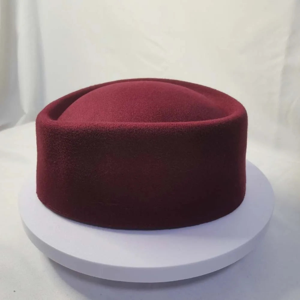 Vintage Pillbox Hat – French Stewardess Formal Hat for Women Pillbox Hat PLUSH Dark Red