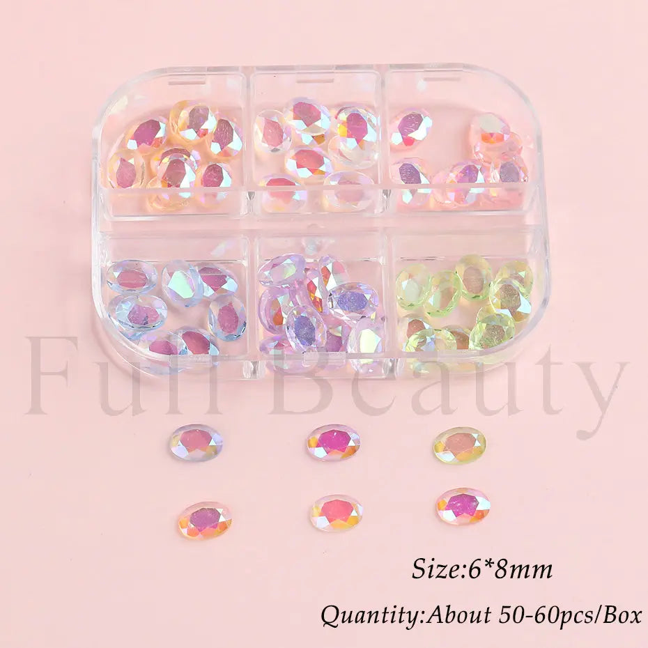 6-Grid Aurora Nail Charms Crystal Rhinestone Flatback Gems Nail Art Rhinestones PLUSH 2035