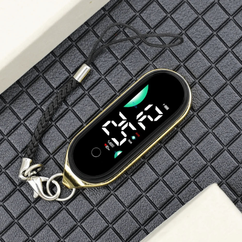 Luminous Digital Keychain Watch – Waterproof Hanging Pendant Clock Digital Keychain Watch PLUSH black gold