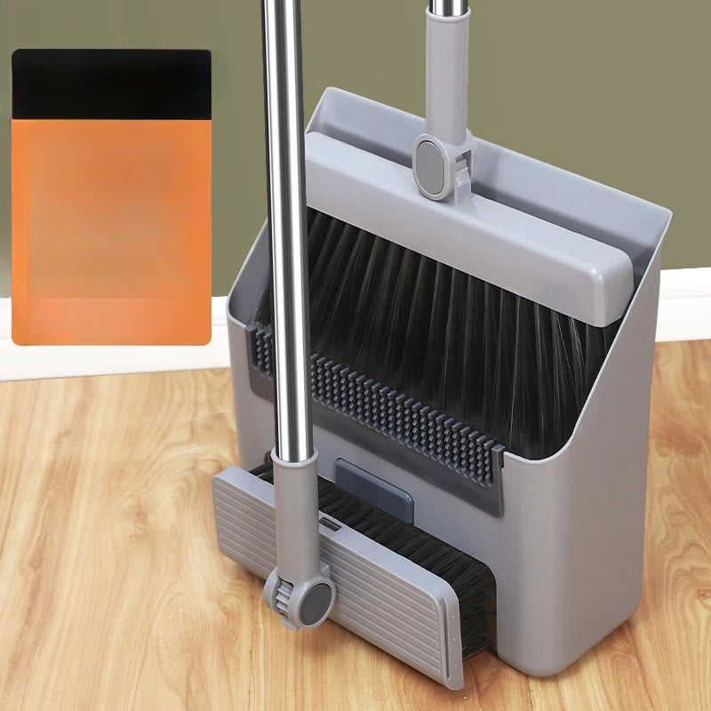 3-in-1 Upright Broom & Dustpan Set with Garbage Bag Holder Broom & Dustpan Set PLUSH Light Grey