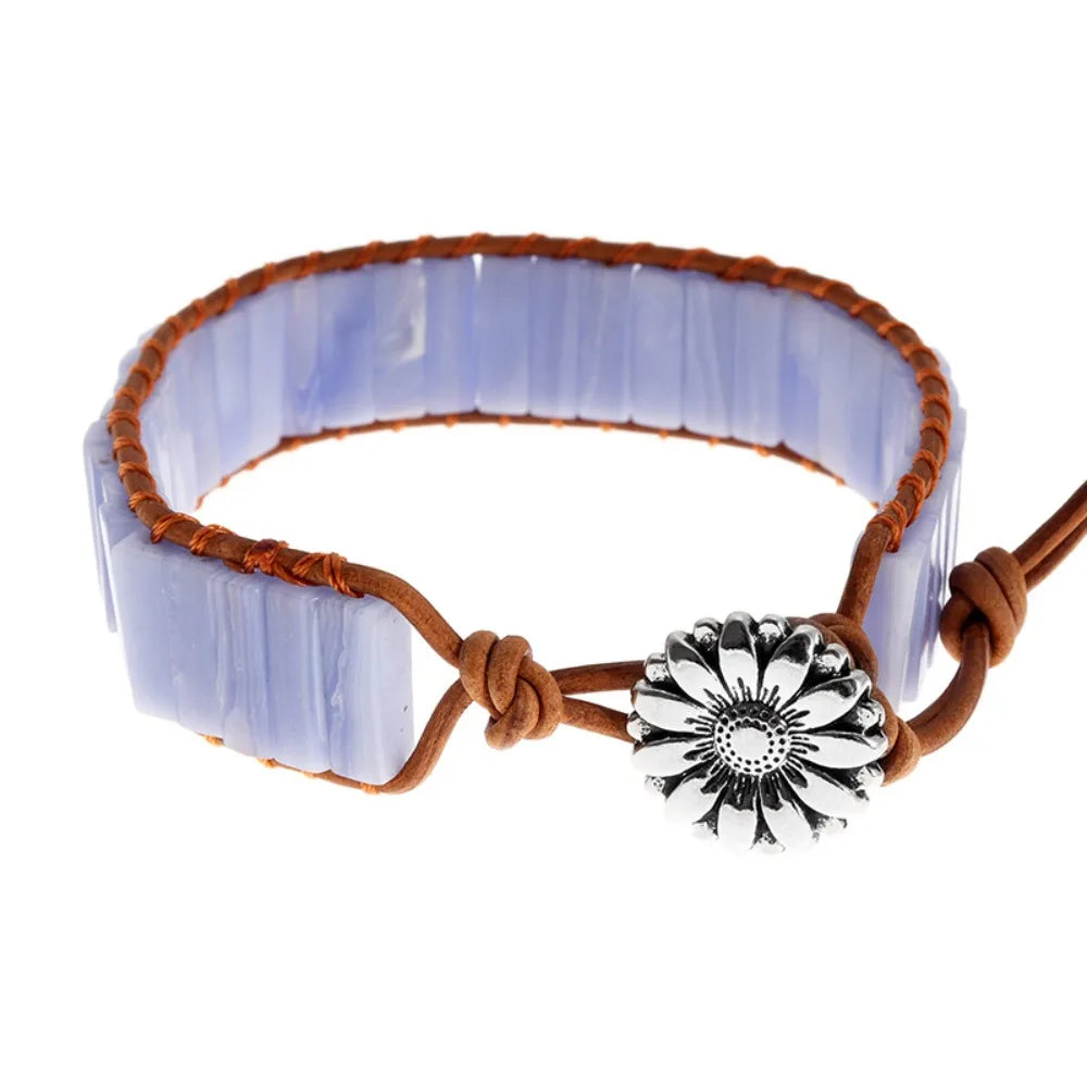 Rainbow Stone Beaded Bracelet – Boho Woven Adjustable Bangle Charm Bracelet PLUSH Light Purple
