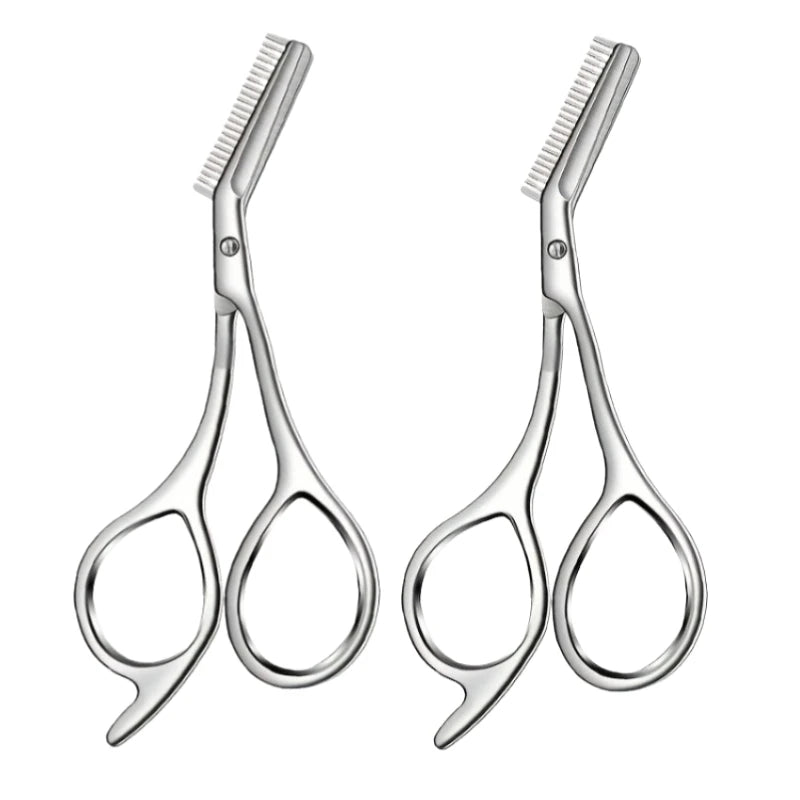 Stainless Steel Eyebrow Scissors with Comb – Beard Trimming Eyebrow Grooming Scissors PLUSH 2 PCS
