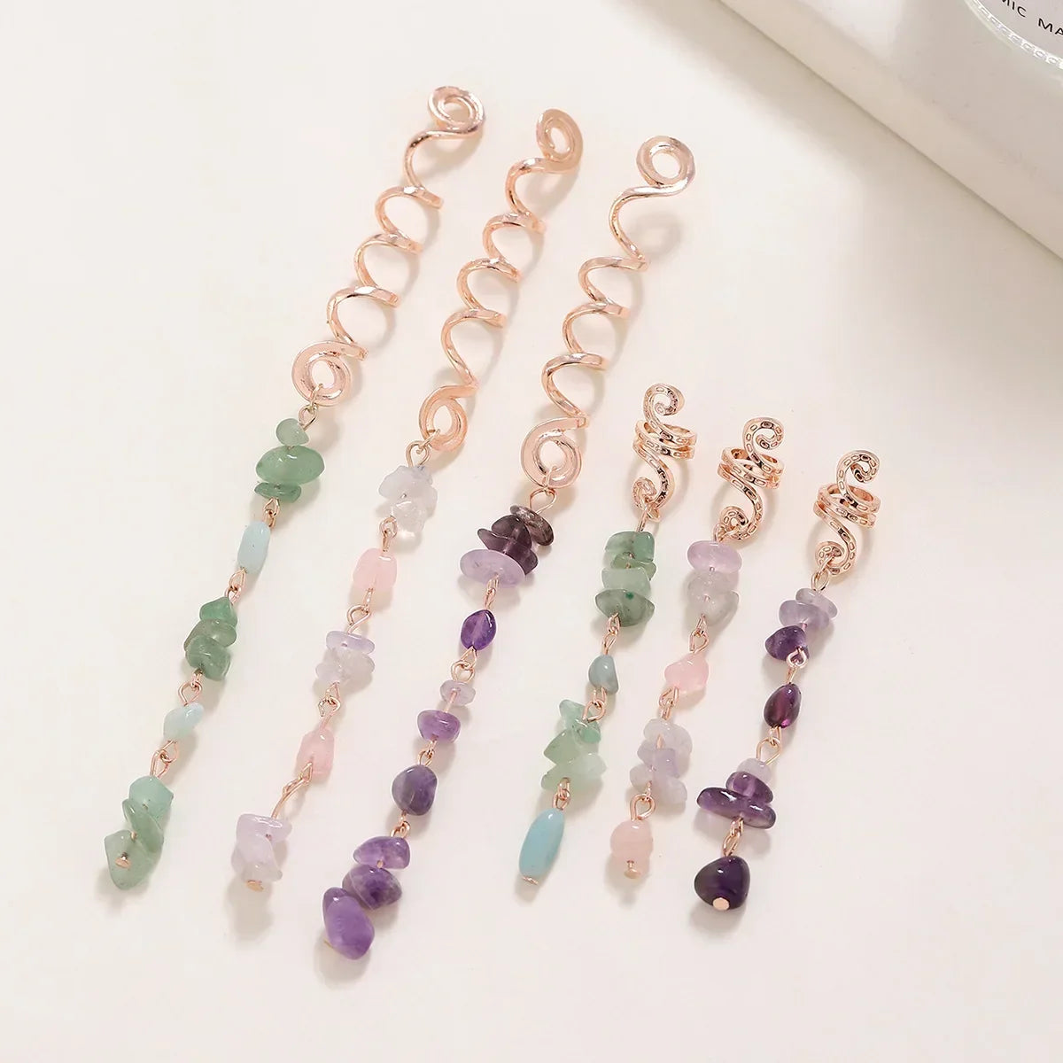 Crystal Stone Hair Beads Spiral Braid Charms Barrettes Set Hair Bead Charms PLUSH