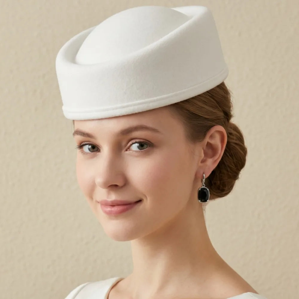Vintage Stewardess Topper Hat – Retro Formal Cap for Women Costume Topper Hat PLUSH White