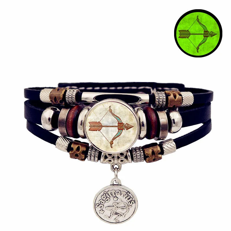 Glow Zodiac Constellation Leather Charm Bracelet – Unisex Charm Bracelet PLUSH 3-Sagittarius