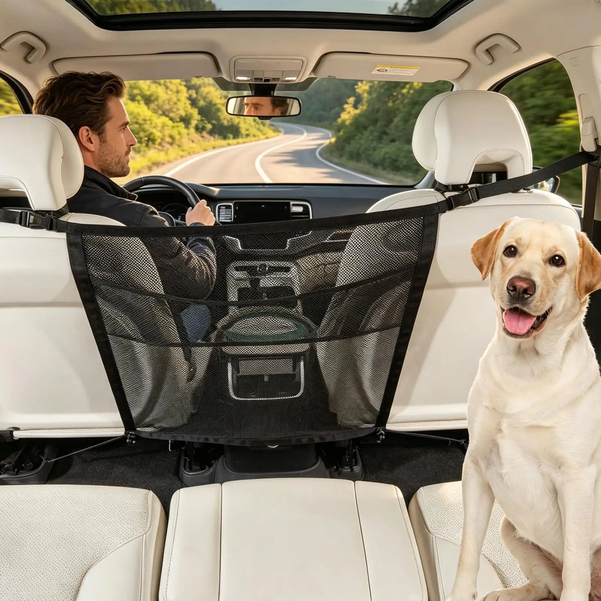 Pet Car Barrier Dog Divider Mesh Net – Back Seat Safety Guard Dog Car Barrier PLUSH