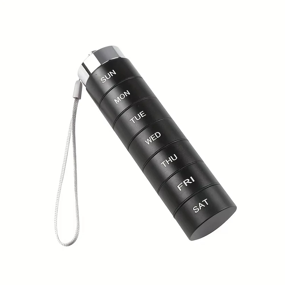 Metal Weekly Pill Organizer – Waterproof Travel Pill Case Pill Organizer PLUSH 01 Black