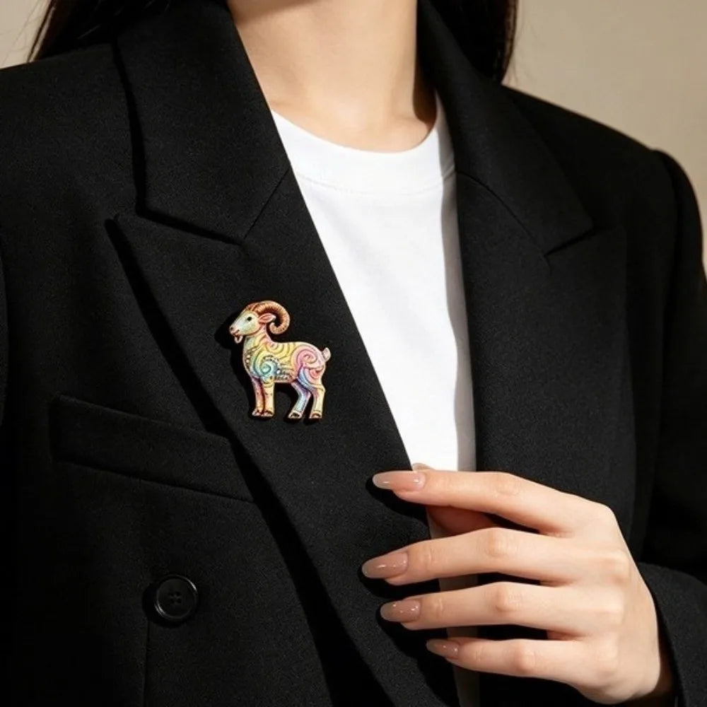 Goat Enamel Rhinestone Brooch – Vintage Animal Lapel Pin Enamel Brooch Pin PLUSH