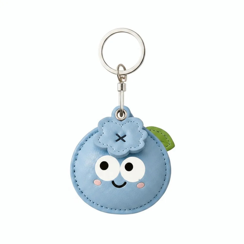 Blueberry PU Leather Keychain – Cute Cartoon Bag Charm Leather Keychain PLUSH Light Blue