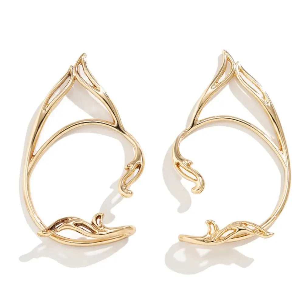 Goth Elf Ear Cuff Clip | Korean Style Cat Ear Earring Clip-On Ear Cuff PLUSH Gold-1 Pair