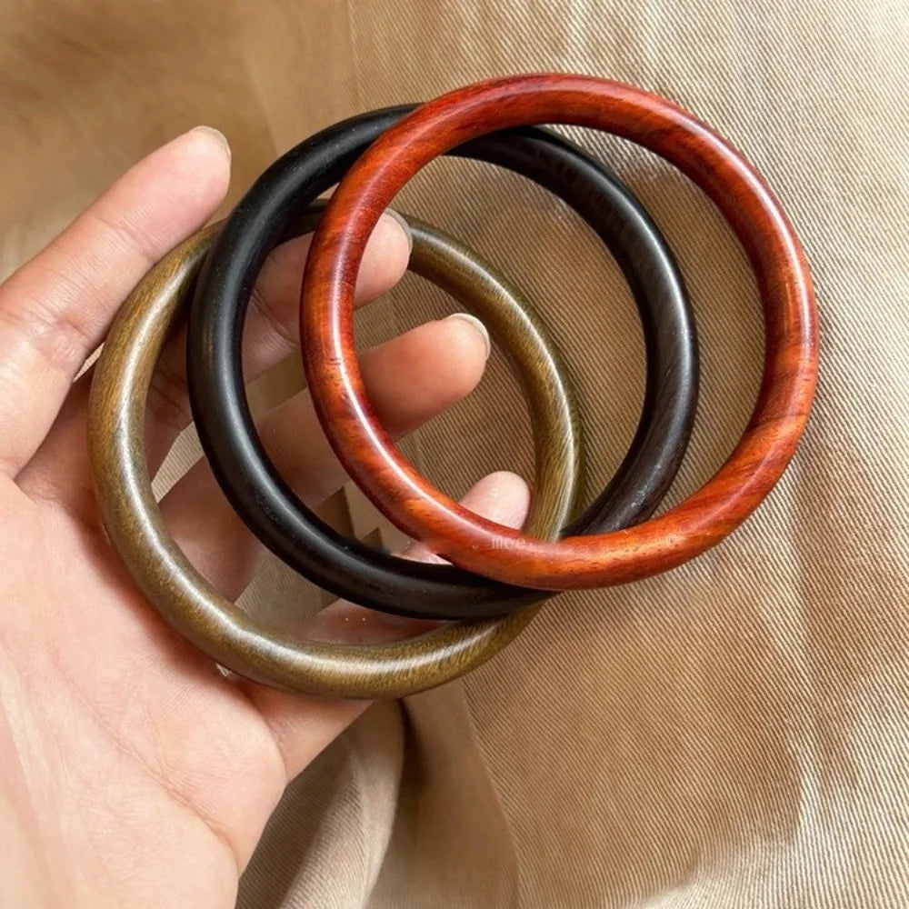 Wide Round Sandalwood Bangle – Chinese Ethnic Style Bracelet Sandalwood Bangle PLUSH