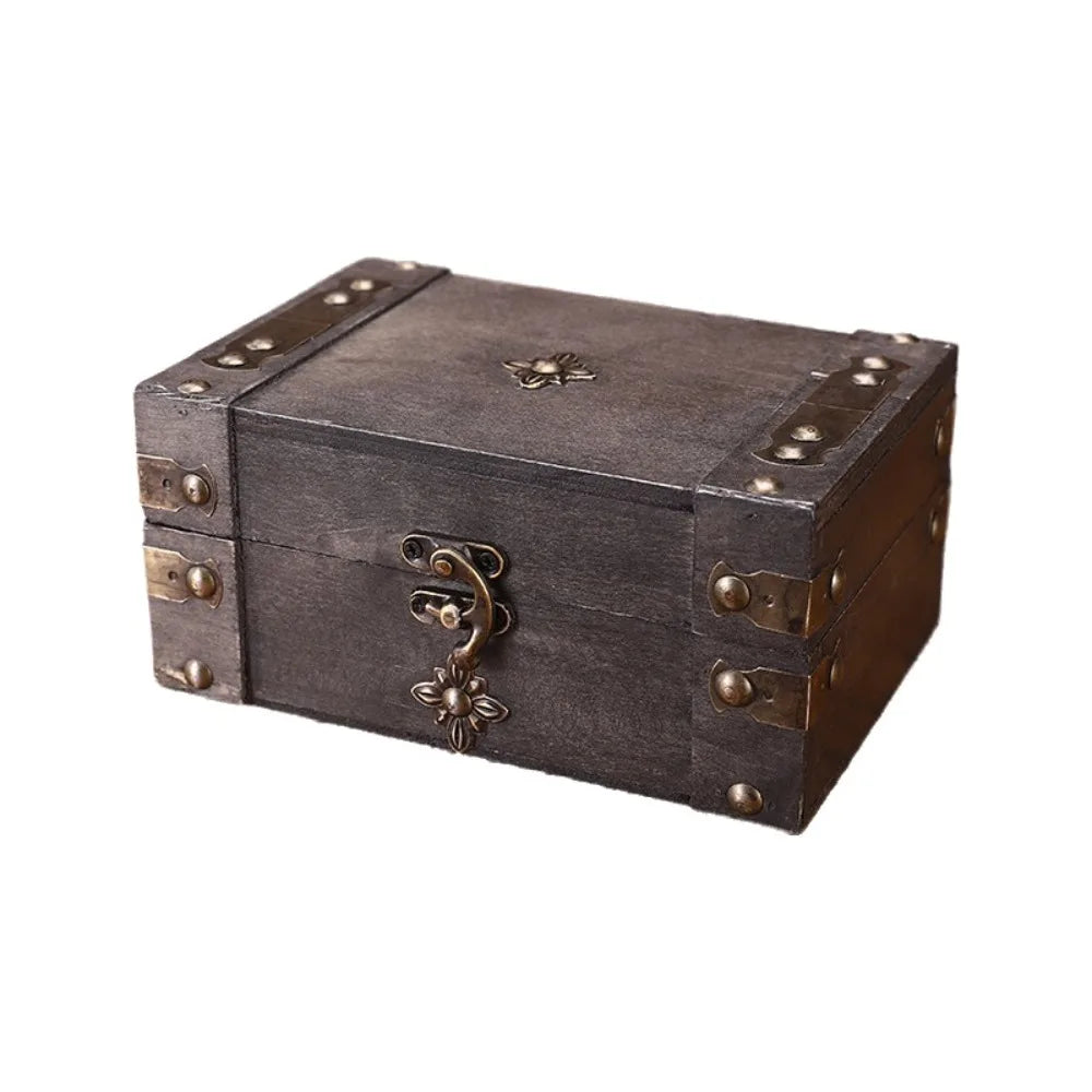 Vintage Wooden Treasure Chest Jewelry Box with Lock – Retro Jewelry Storage Box PLUSH Style-15