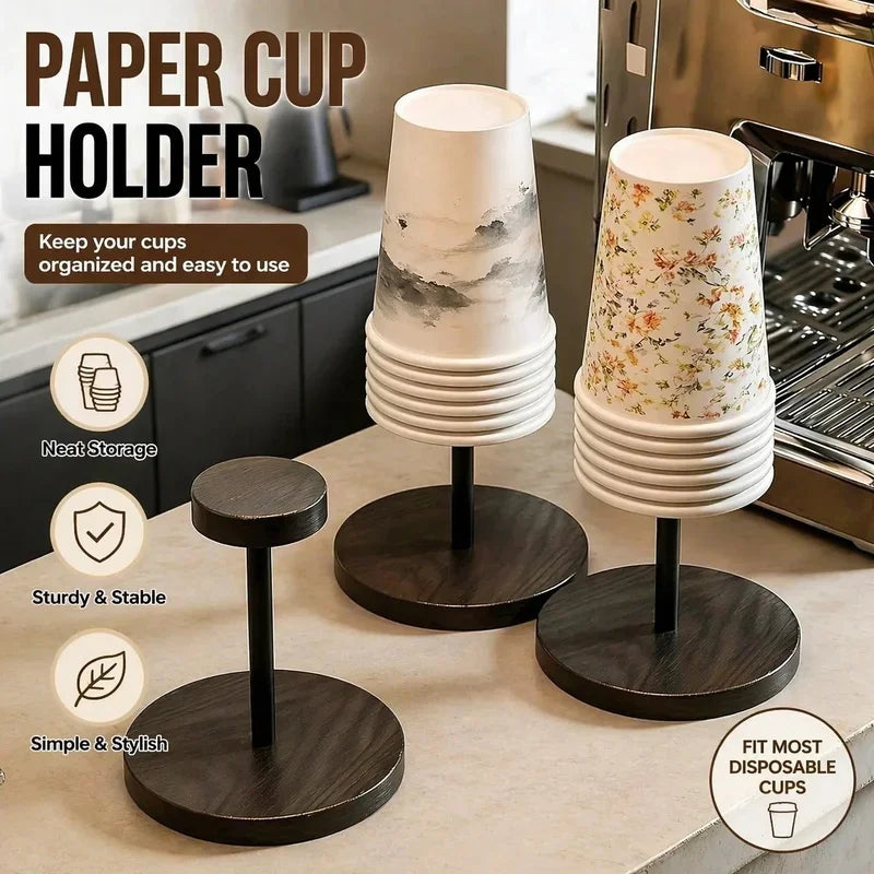 Walnut Wood Paper Cup Holder – Coffee Corner & Kitchen Organizer Cup Holder Organizer PLUSH