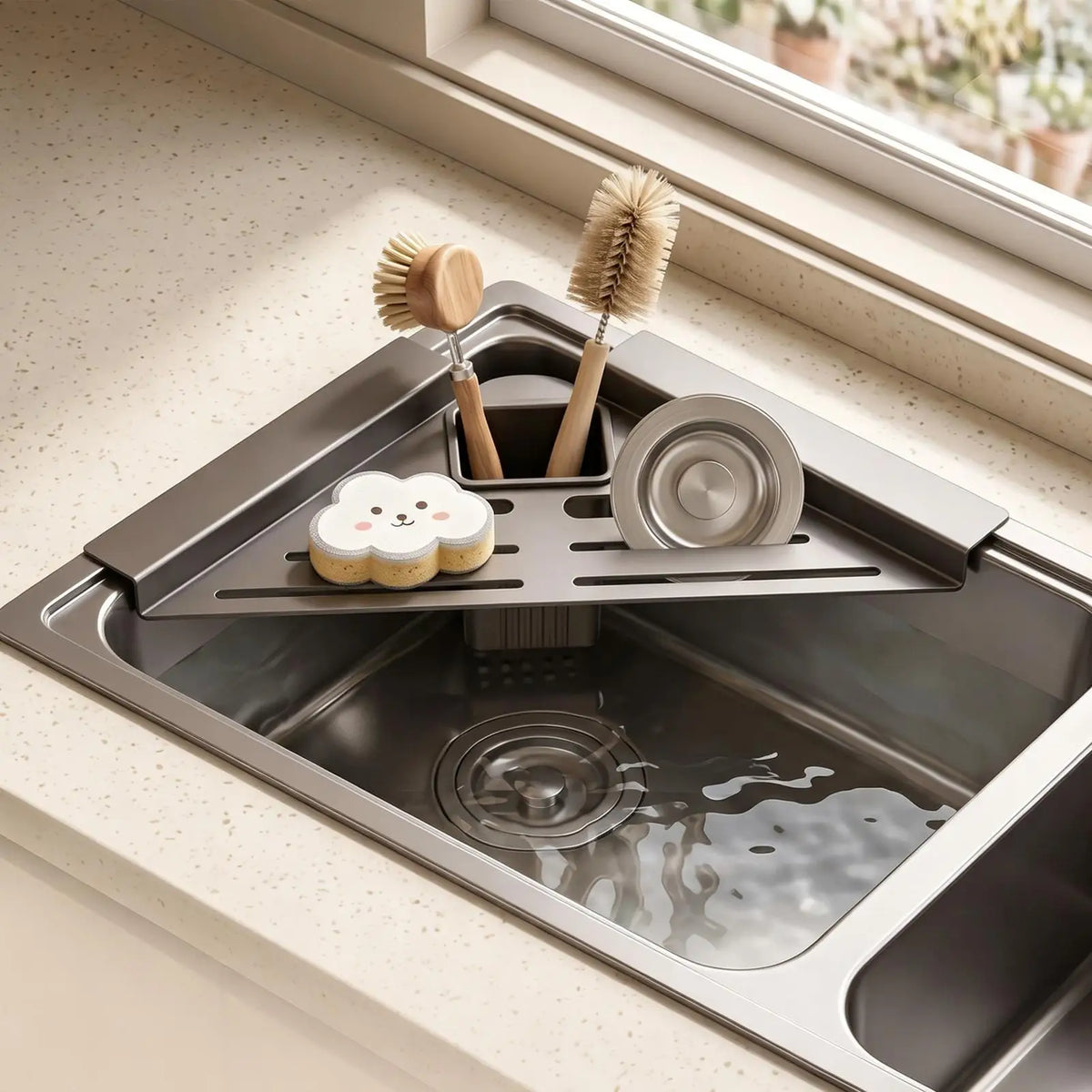 Over Sink Corner Drying Rack with Towel Bar | Kitchen Organizer Sink Drying Rack PLUSH
