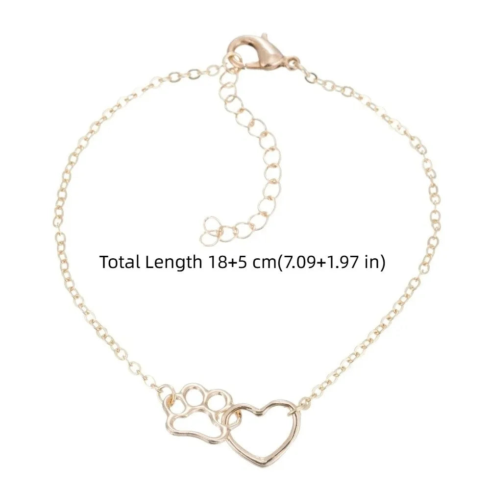 Dog Paw Love Bracelet – Gold & Silver Alloy Chain Charm Bracelet PLUSH
