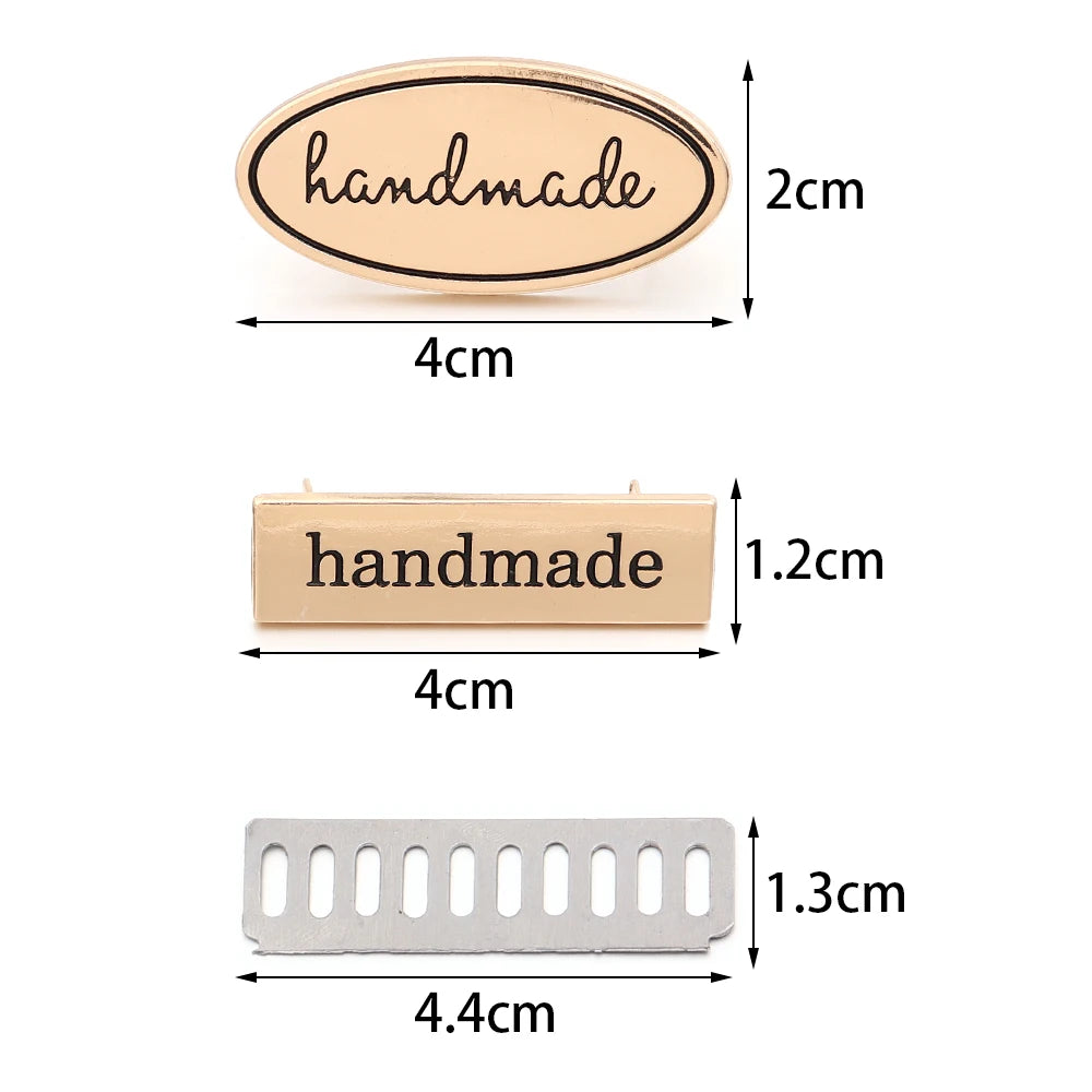 Vintage Metal "Handmade" Label Tags Oval & Rectangle – 2pcs Sewing Label Tags PLUSH