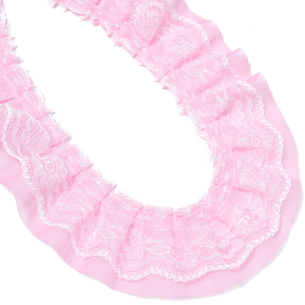 2 Yards 5cm Double Layer Chiffon Lace Ruffled Trim | DIY Sewing Lace Ruffled Trim PLUSH Dark Pink 5cm 2yards