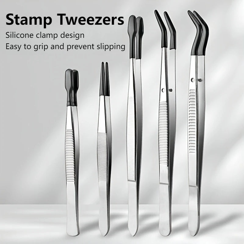 Ouriner Stainless Steel Plastic-Coated Tweezers – Lash & Craft Precision Tweezers PLUSH Black 5 pcs set