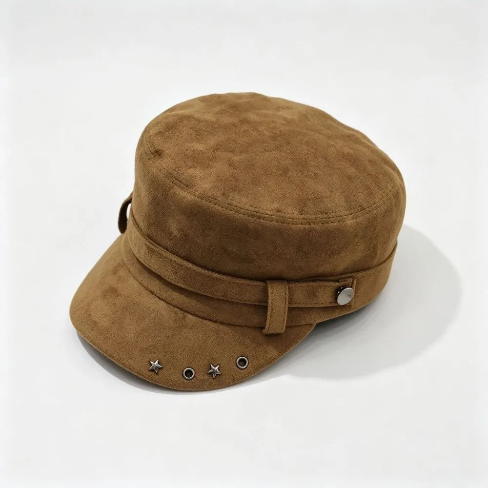Vintage Newsboy Peaked Cap – Soft Flat Top Hat for Women Newsboy Flat Cap PLUSH Khaki
