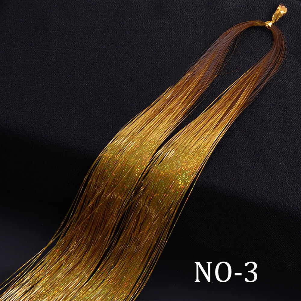 Rainbow Hair Tinsel Glitter Strands – 120pcs, 93cm Hair Tinsel Extensions PLUSH NO-3 Gold