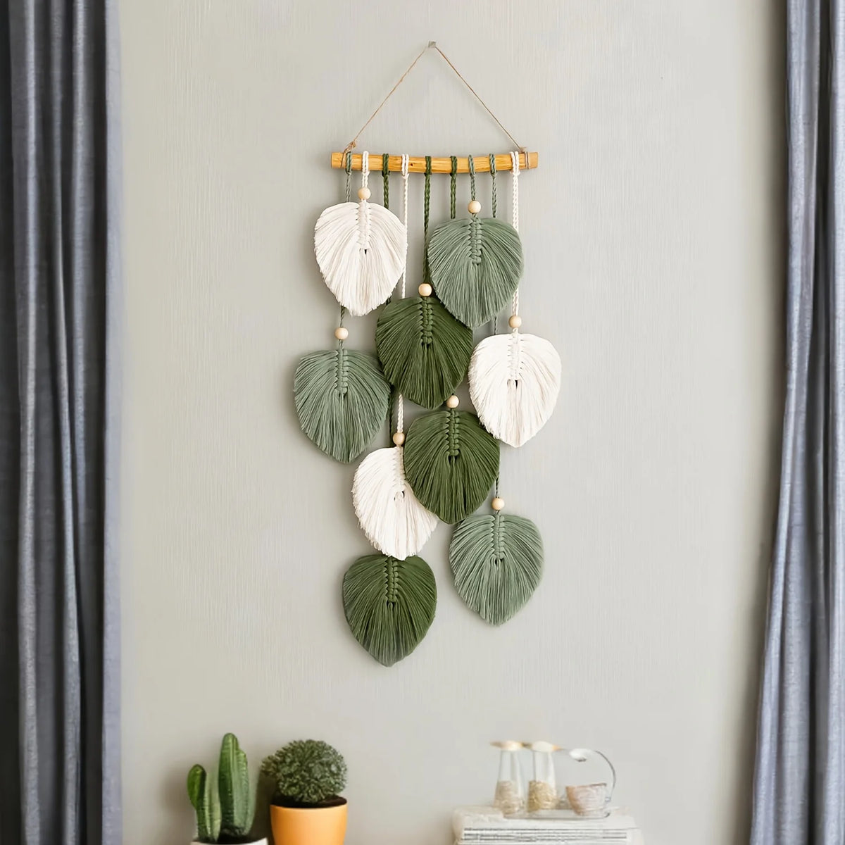 Bohemian Handwoven Wall Tapestry – Green Leaf Design Wall Hanging Tapestry PLUSH