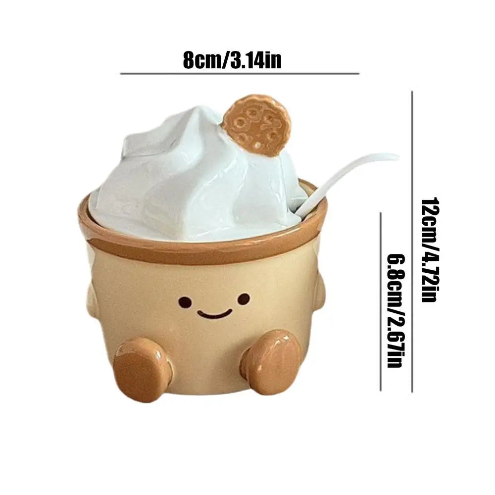 Cartoon Ceramic Condiment Jar with Lid & Spoon | Kitchen Storage Ceramic Condiment Jar PLUSH Yellow