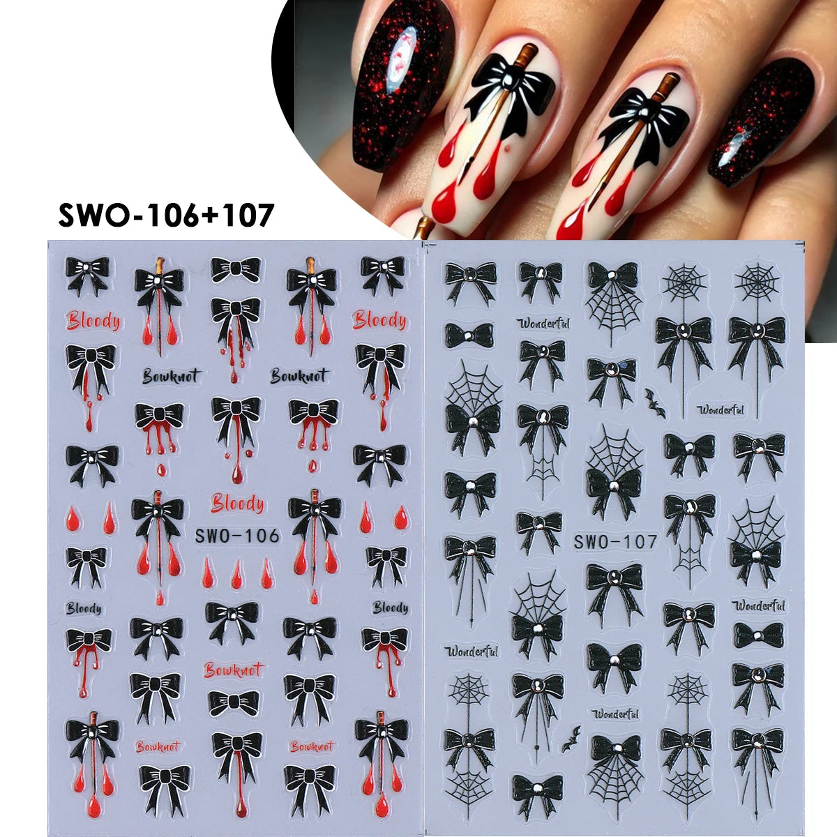 Y2K 3D Matte Nail Decals – Star Leopard Bow Belt Stickers 2pcs Nail Art Decals PLUSH SWO-106 107