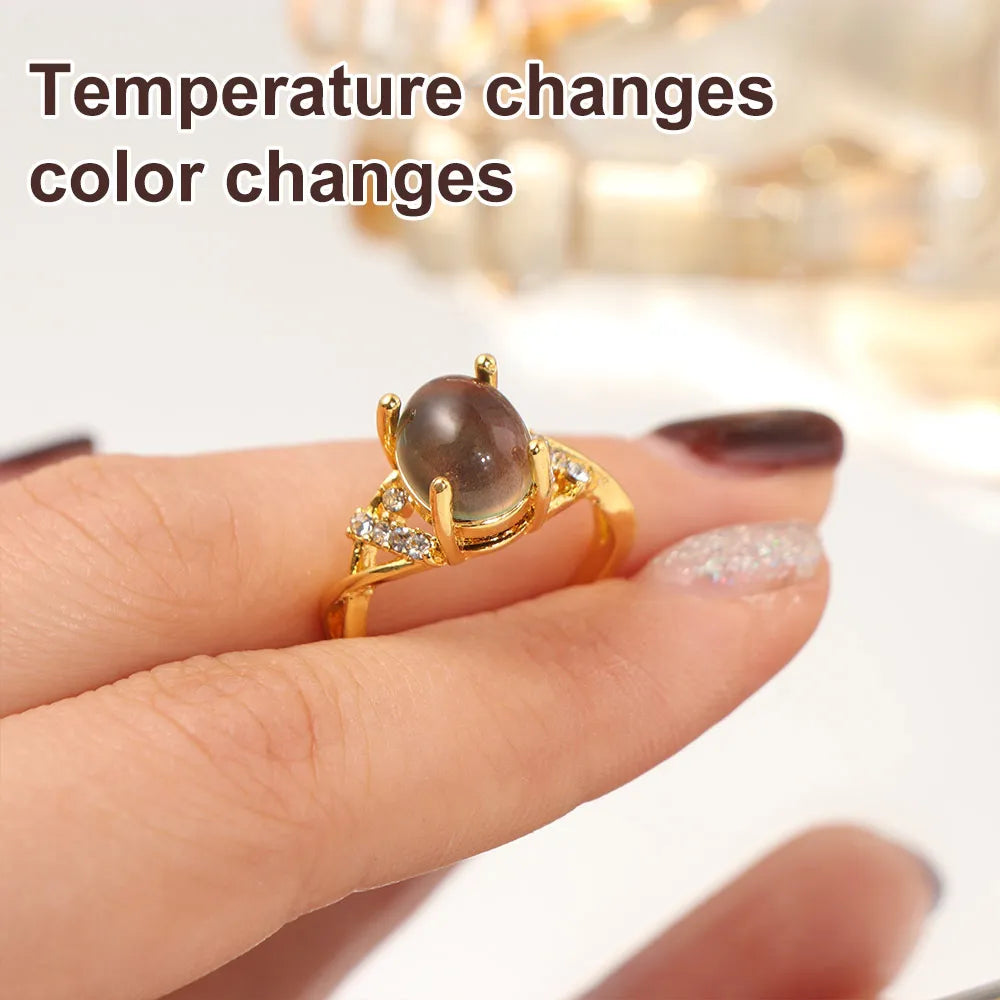 Color-Changing Mood Ring – Oval Moonstone Retro Adjustable Mood Ring PLUSH