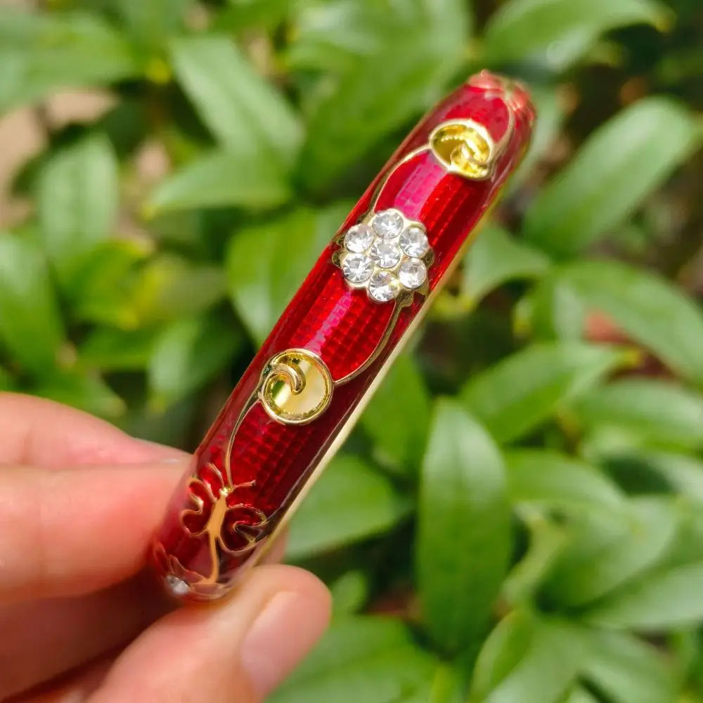 Cloisonné Enamel Bangle – Vintage Chinese Rhinestone Jewelry Enamel Bangle PLUSH