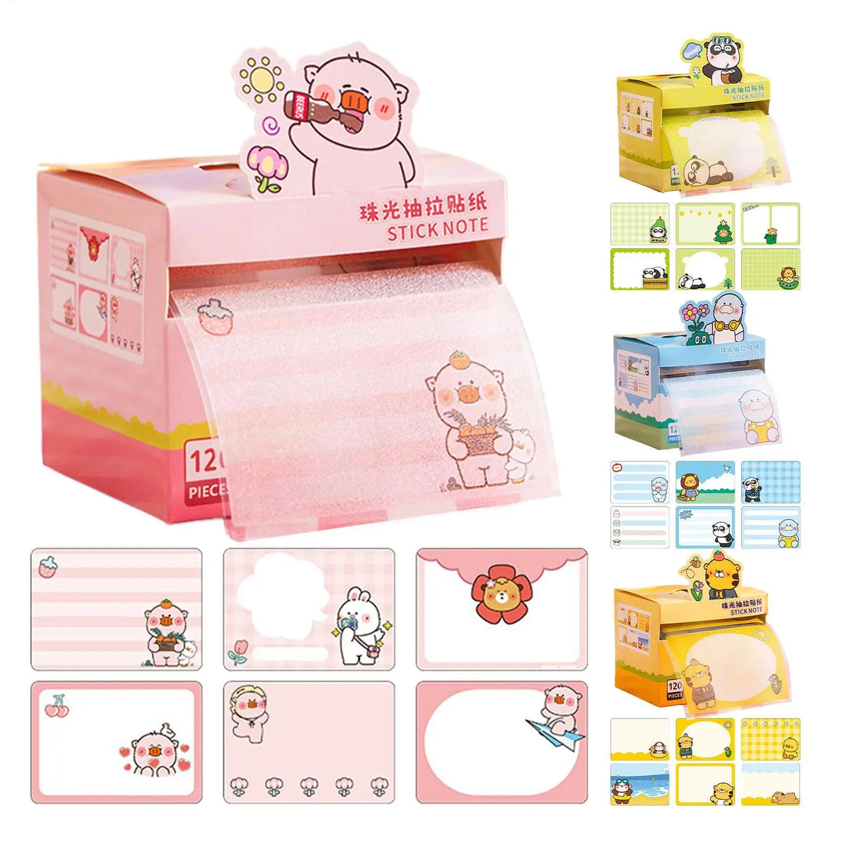 120 Sheets Transparent Pearlescent Glitter Sticky Notes – 6 Designs Glitter Sticky Notes PLUSH