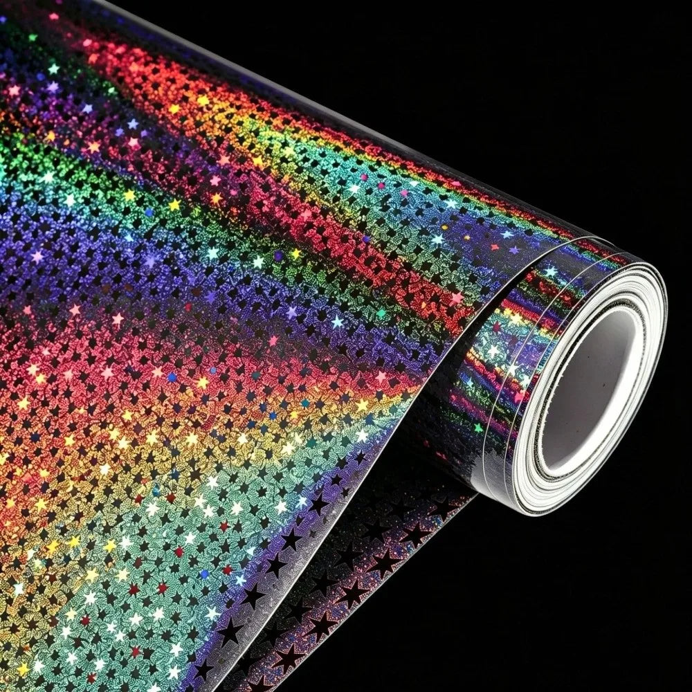 Gradient Laser Wrapping Paper Roll 43×300cm – Holographic Gift Wrapping Paper PLUSH Black Star
